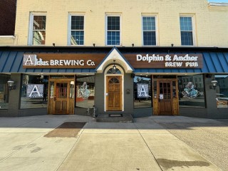 front of new brew pub
